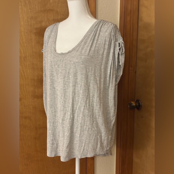 Express Tops - Express Light Lightweight Gray Scoop Neck Tank with Ruched Shoulder Tie